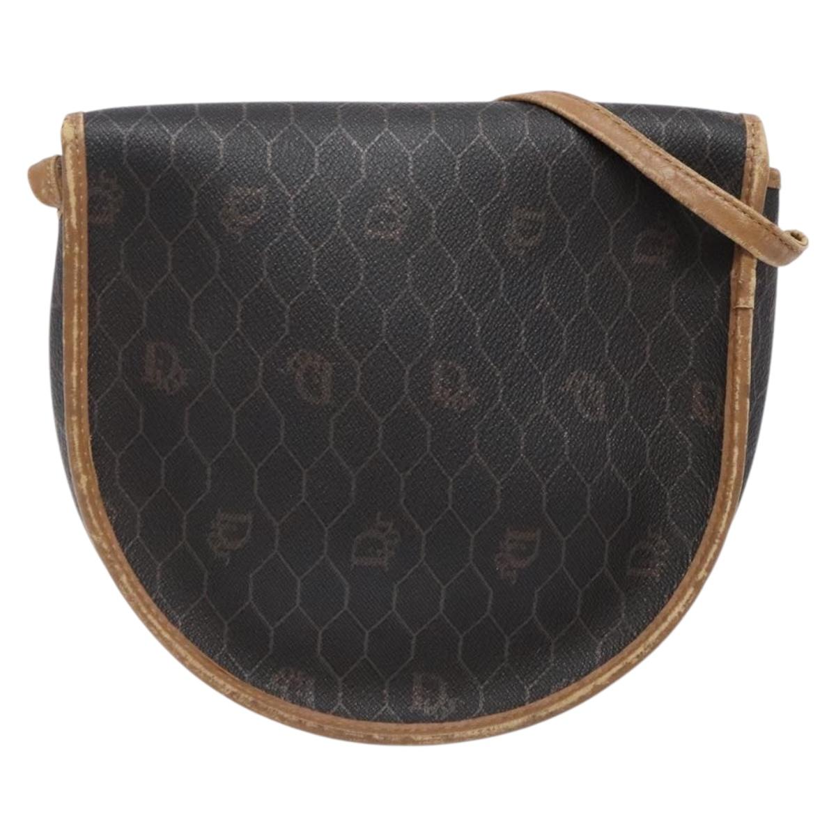 Christian Dior Honeycomb Canvas Shoulder Bag PVC Black Gold Auth BA4962