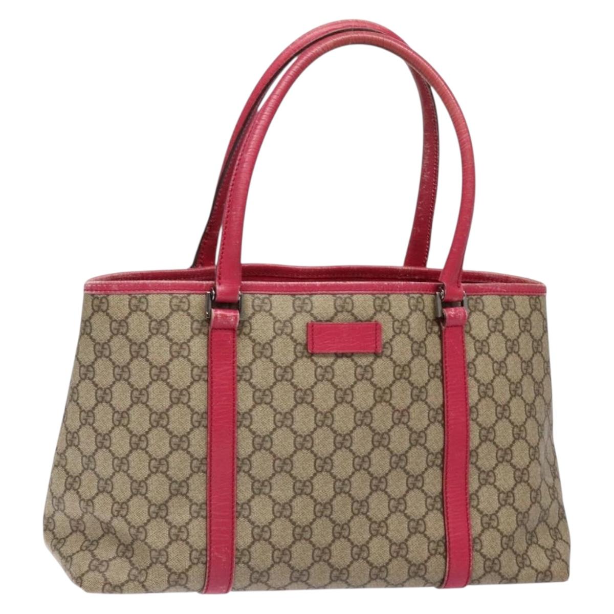 GUCCI GG Supreme Tote Bag PVC Beige Silver 114595 Auth BA4963