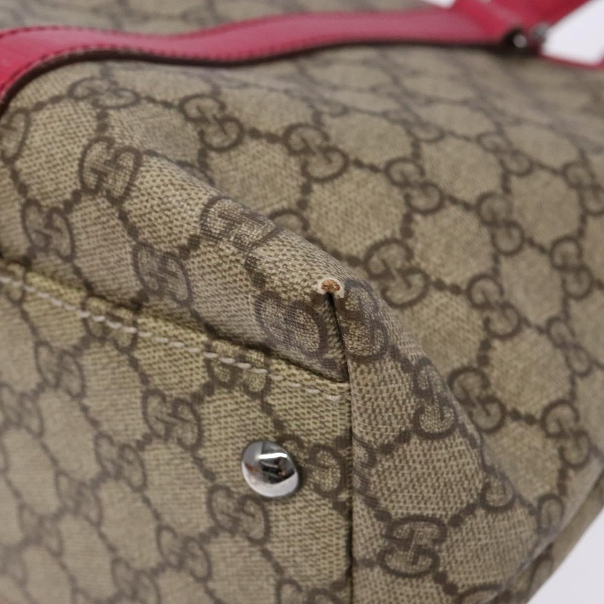 GUCCI GG Supreme Tote Bag PVC Beige Silver 114595 Auth BA4963