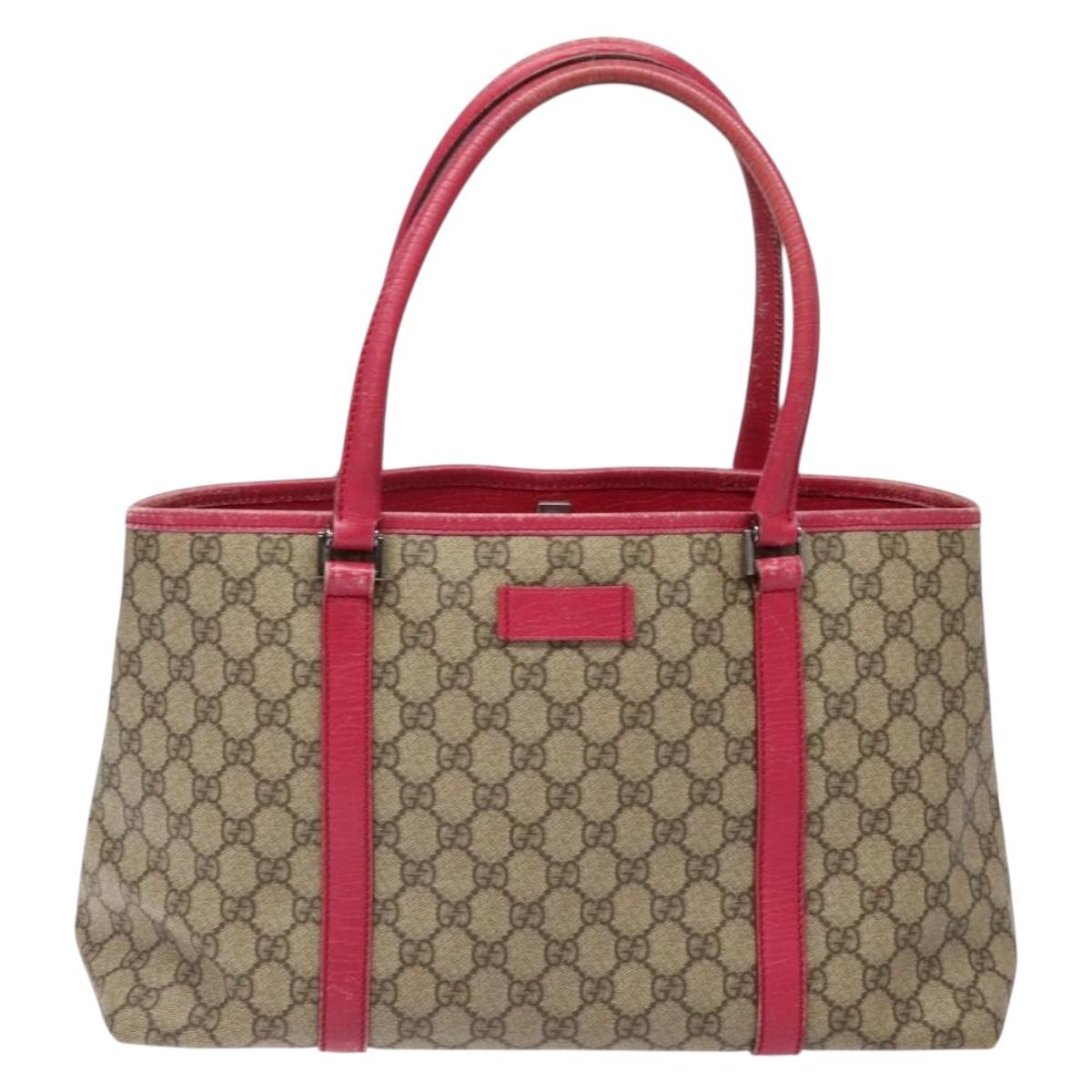 GUCCI GG Supreme Tote Bag PVC Beige Silver 114595 Auth BA4963