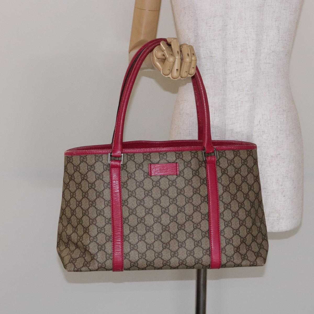 GUCCI GG Supreme Tote Bag PVC Beige Silver 114595 Auth BA4963