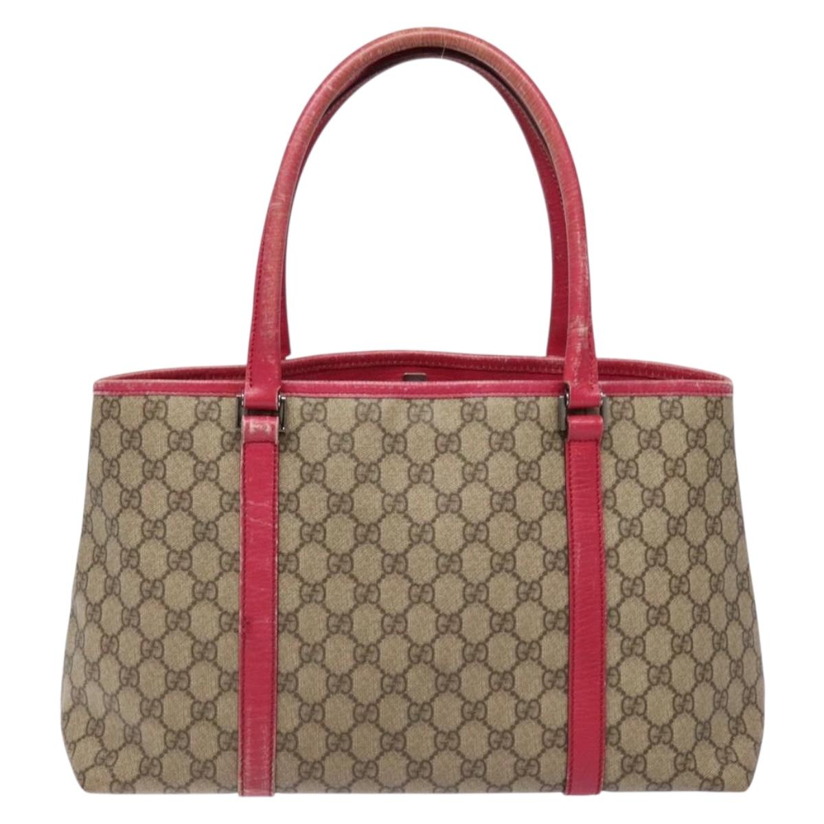 GUCCI GG Supreme Tote Bag PVC Beige Silver 114595 Auth BA4963