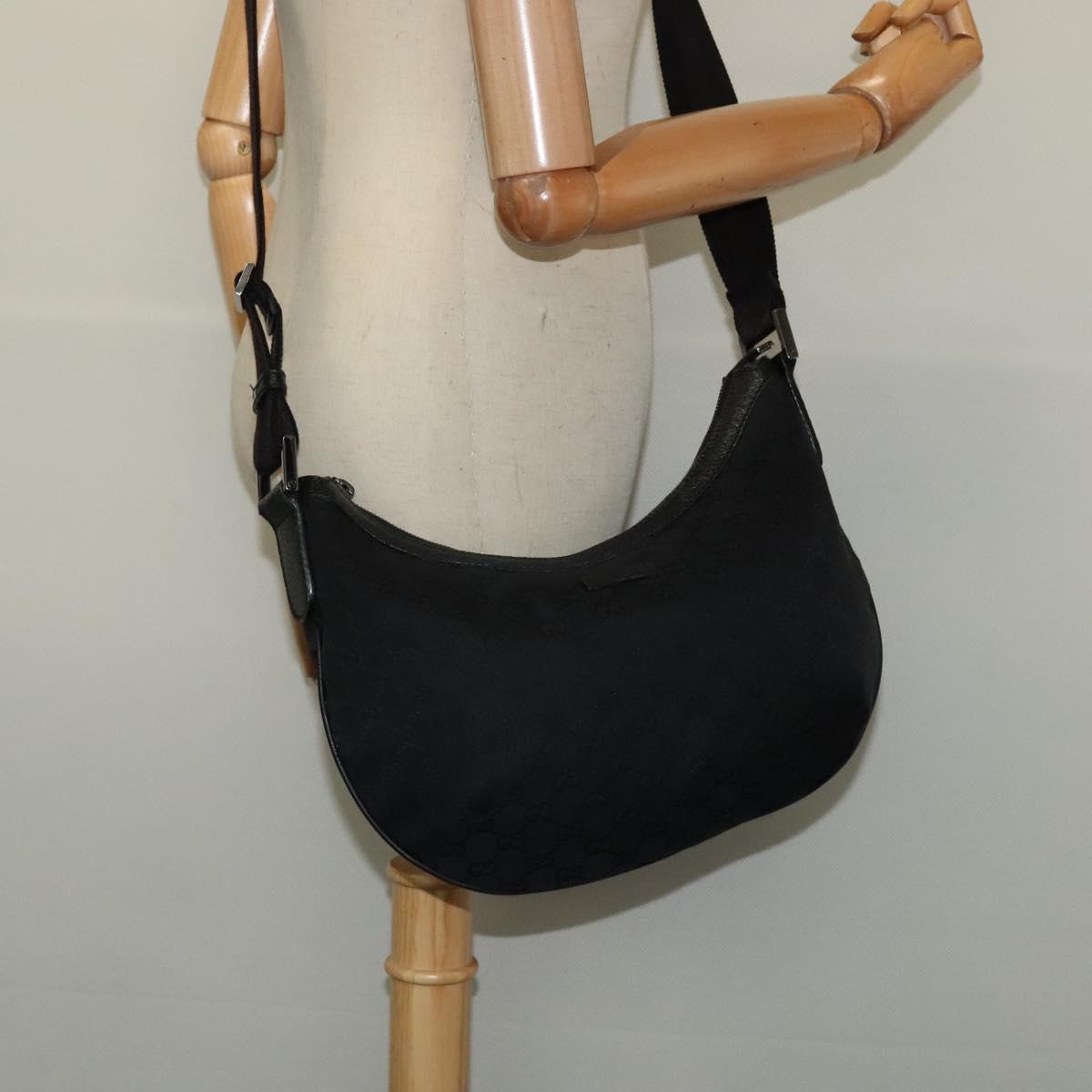 GUCCI GG Canvas Shoulder Bag Black Silver 181092 Auth BA4964