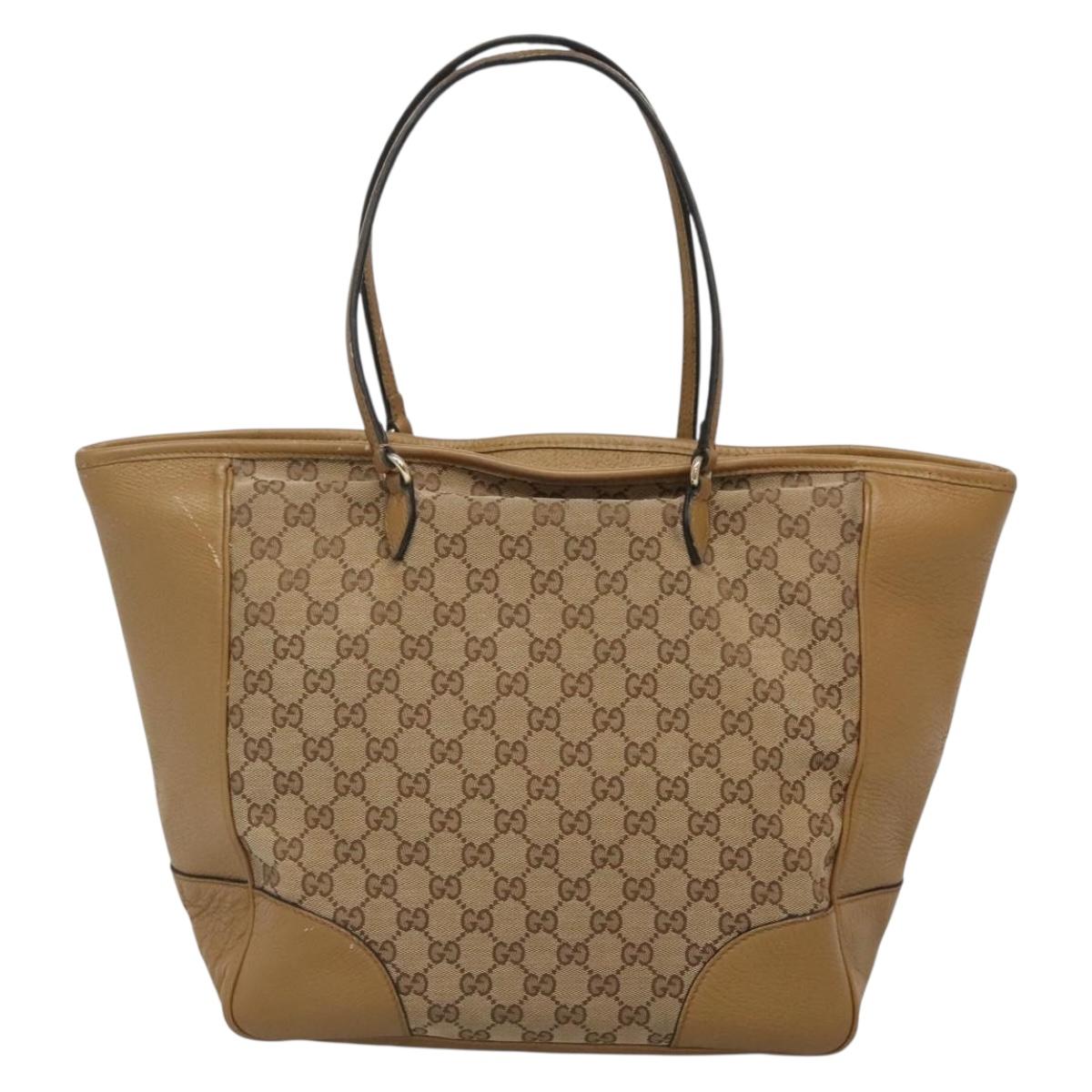 GUCCI GG Canvas Tote Bag Beige Gold 323671 Auth BA4965