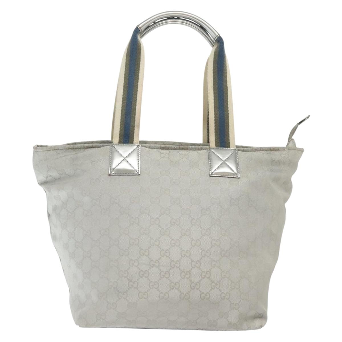 GUCCI GG Canvas Tote Bag Silver 131231 Auth BA4967