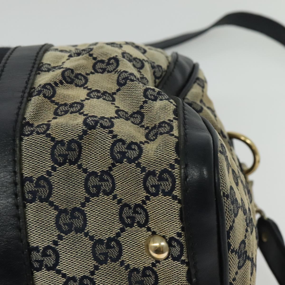 GUCCI GG Canvas Sherry Line Boston Bag Navy Gold 247205 Auth BA4968