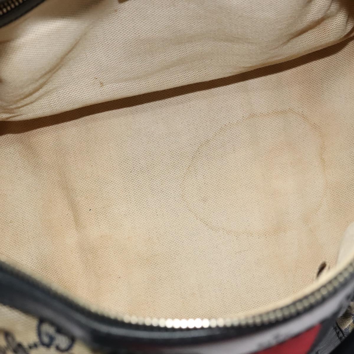 GUCCI GG Canvas Sherry Line Boston Bag Navy Gold 247205 Auth BA4968