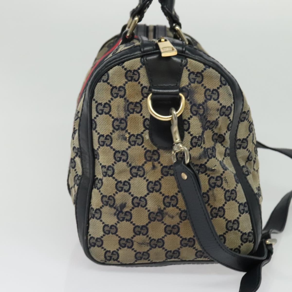 GUCCI GG Canvas Sherry Line Boston Bag Navy Gold 247205 Auth BA4968