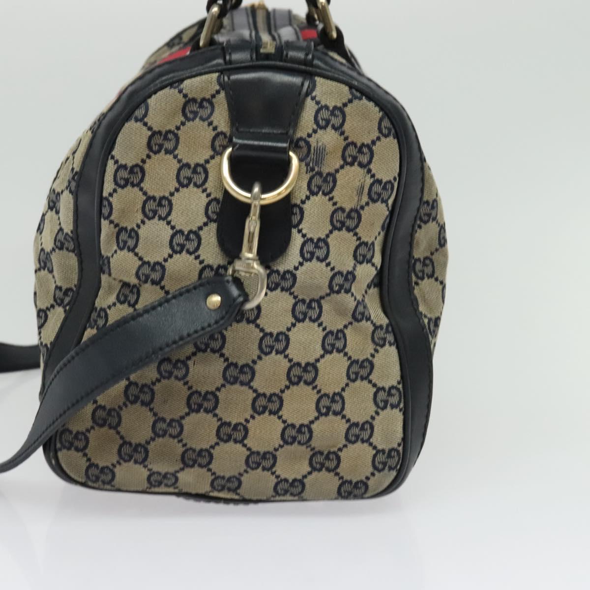 GUCCI GG Canvas Sherry Line Boston Bag Navy Gold 247205 Auth BA4968