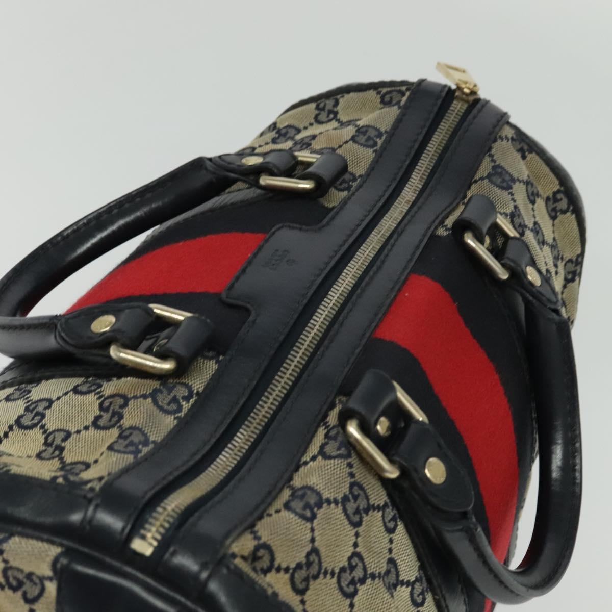 GUCCI GG Canvas Sherry Line Boston Bag Navy Gold 247205 Auth BA4968