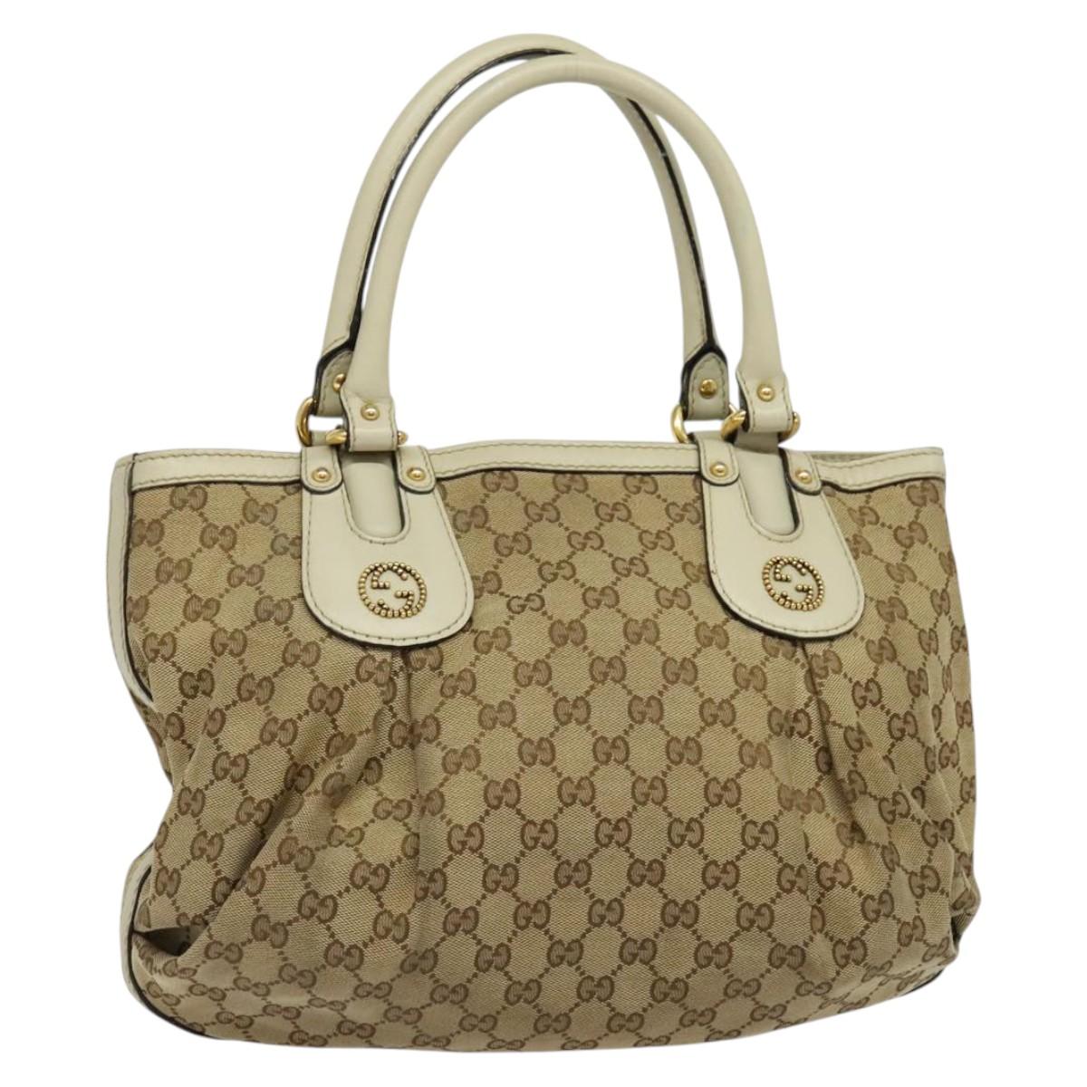 GUCCI GG Canvas Tote Bag Beige Gold 269953 Auth BA4969