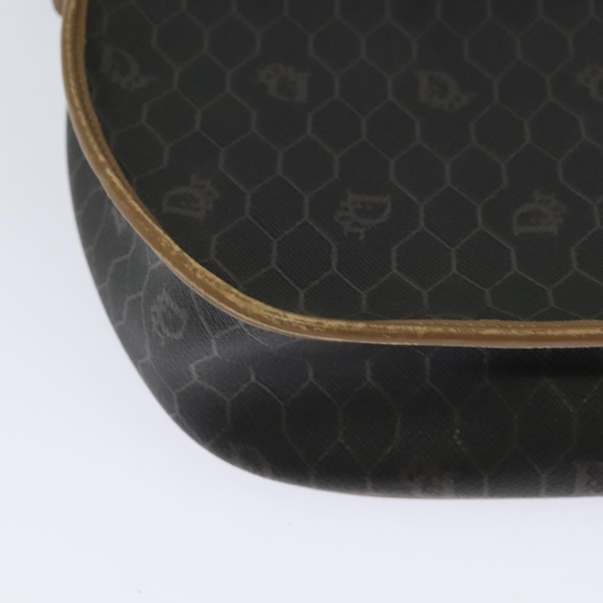 Christian Dior Honeycomb Canvas Shoulder Bag PVC Leather Black Brown Auth BA497