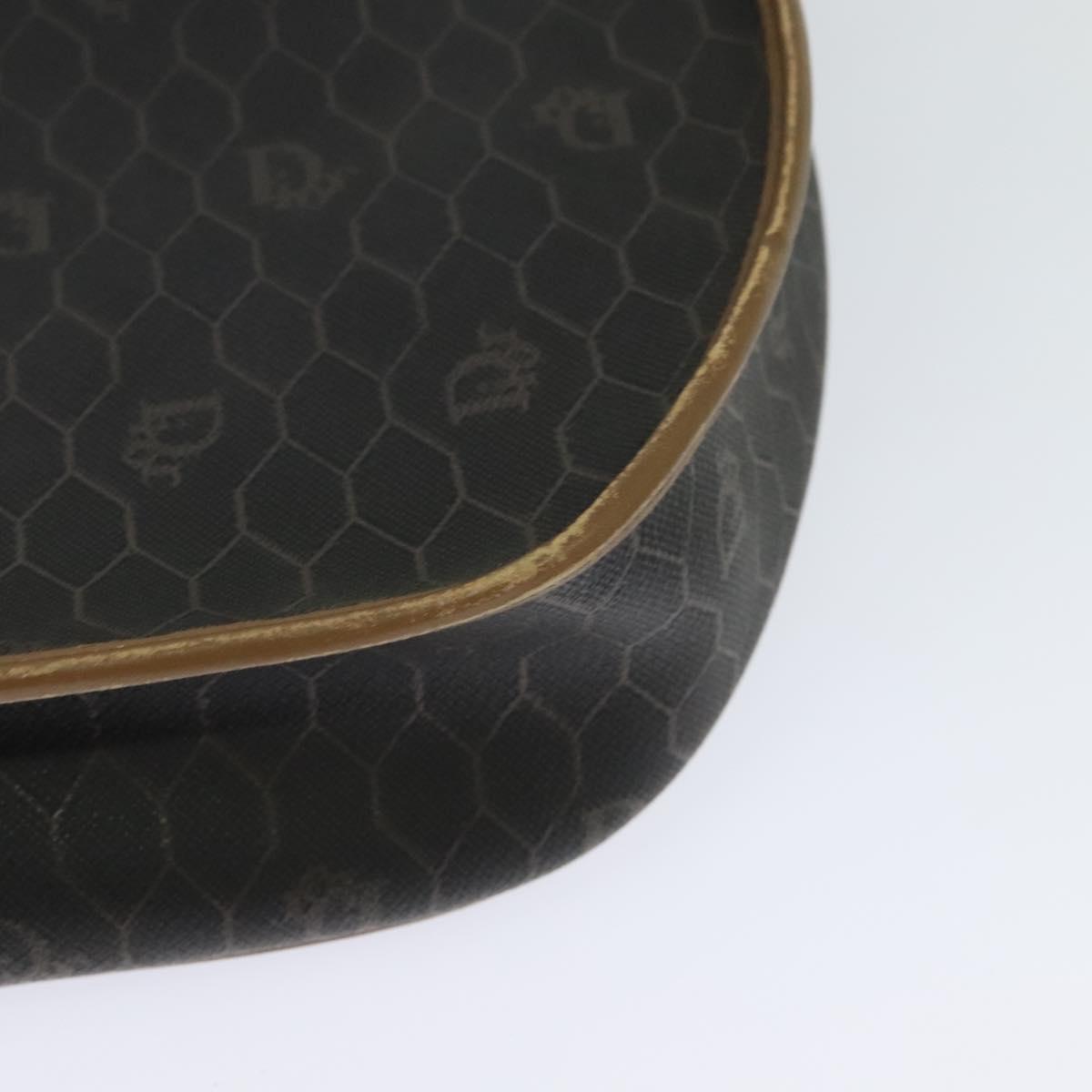 Christian Dior Honeycomb Canvas Shoulder Bag PVC Leather Black Brown Auth BA497