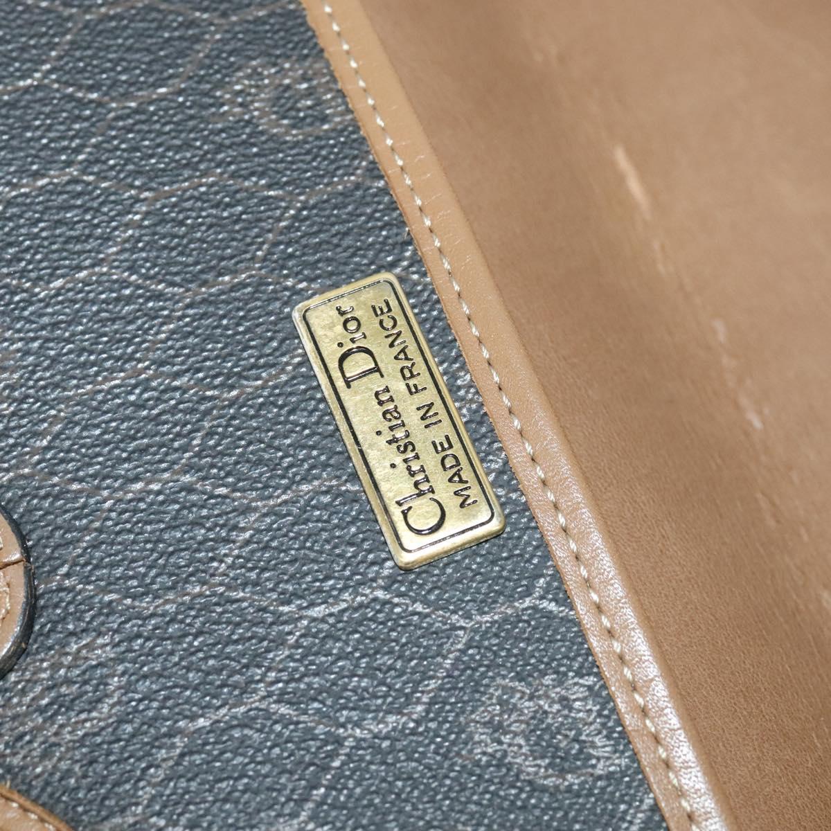 Christian Dior Honeycomb Canvas Shoulder Bag PVC Leather Black Brown Auth BA497