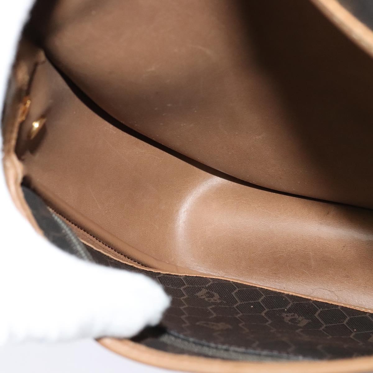 Christian Dior Honeycomb Canvas Shoulder Bag PVC Leather Black Brown Auth BA497