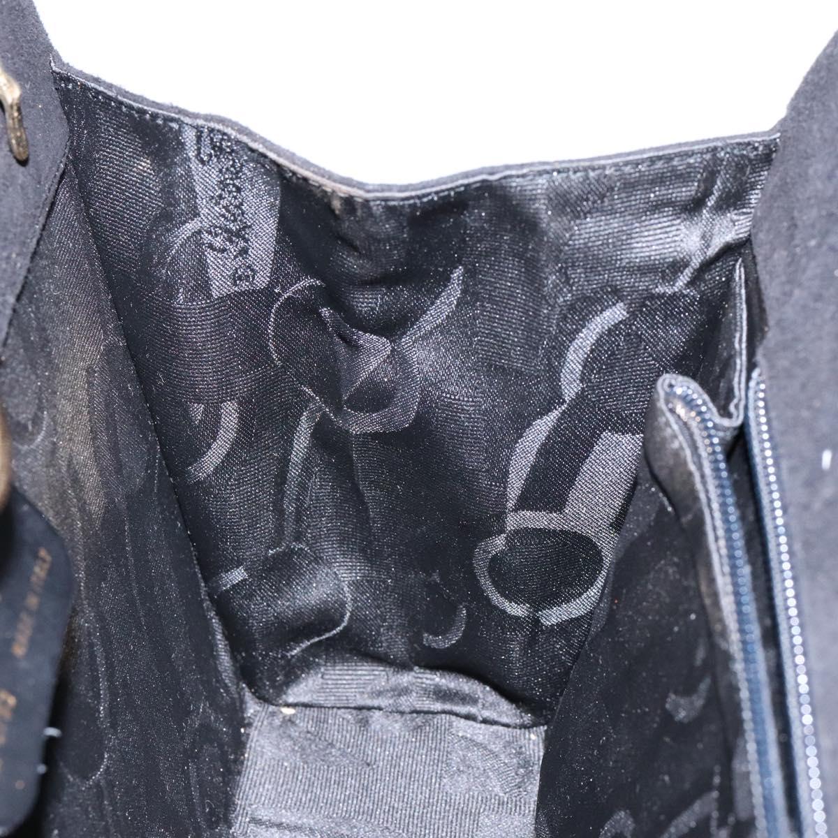 Salvatore Ferragamo Gancini Chain Shoulder Bag Suede Black Gold Auth BA5012