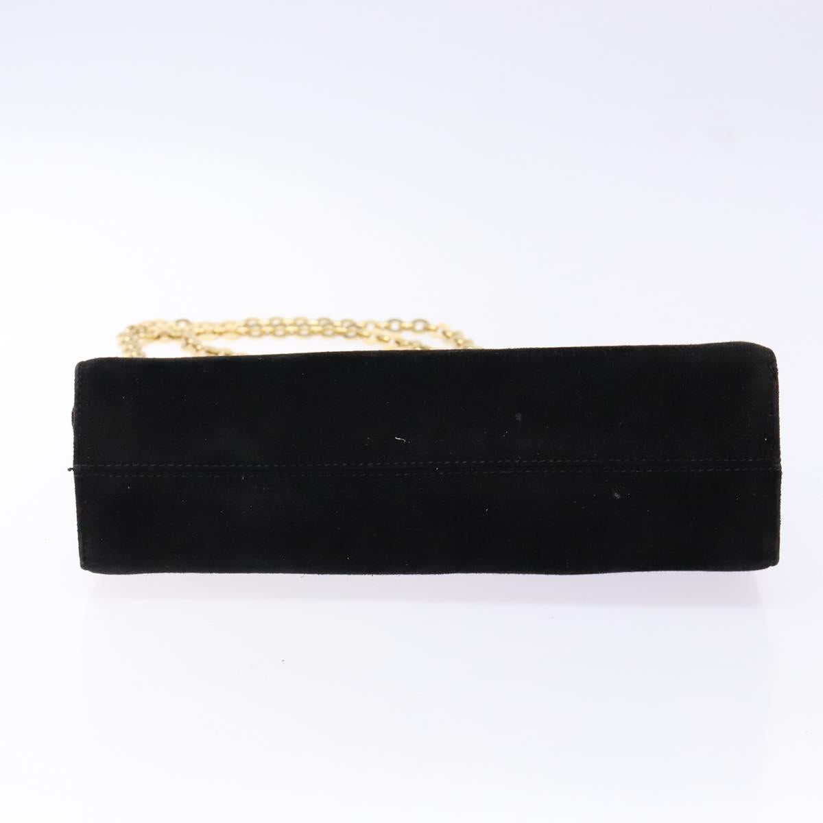 Salvatore Ferragamo Gancini Chain Shoulder Bag Suede Black Gold Auth BA5012