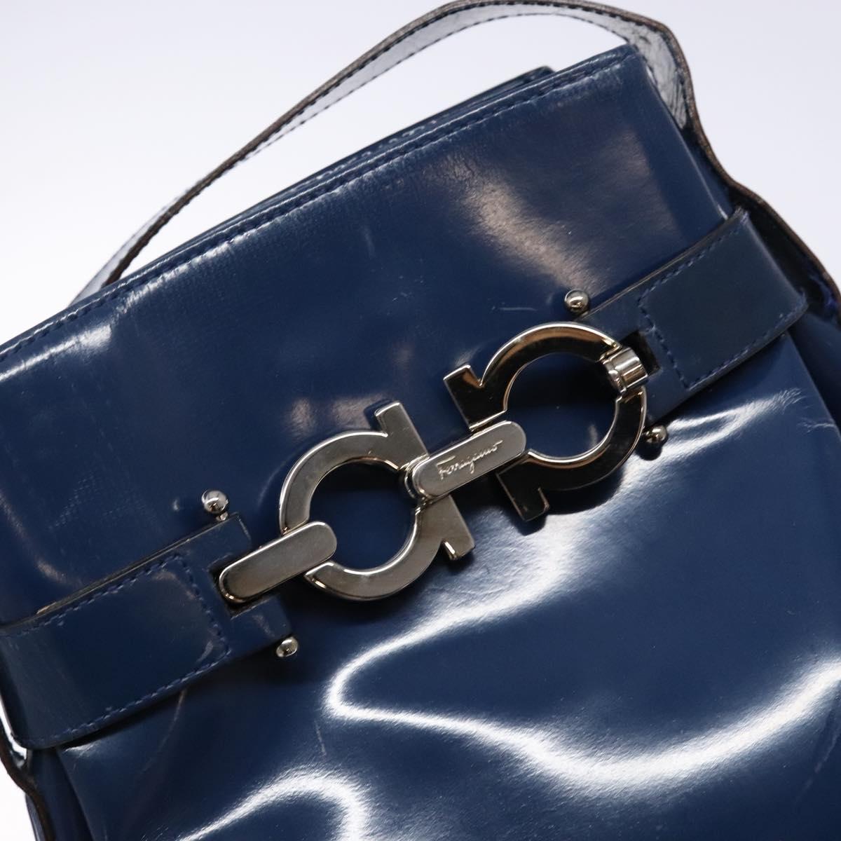 Salvatore Ferragamo Gancini Shoulder Bag Enamel Blue Silver Auth BA5013