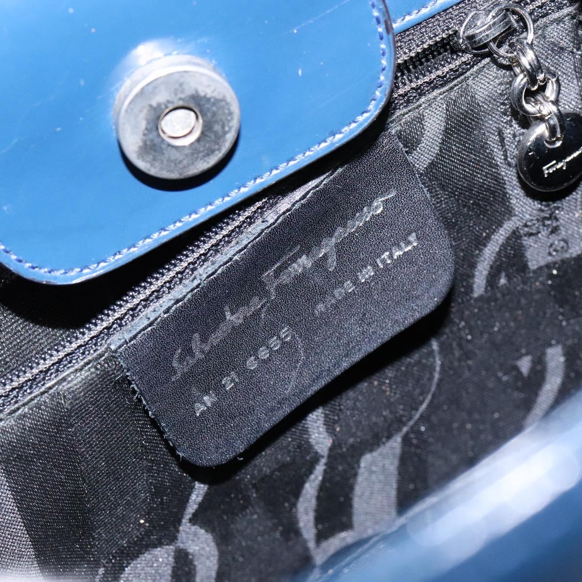 Salvatore Ferragamo Gancini Shoulder Bag Enamel Blue Silver Auth BA5013