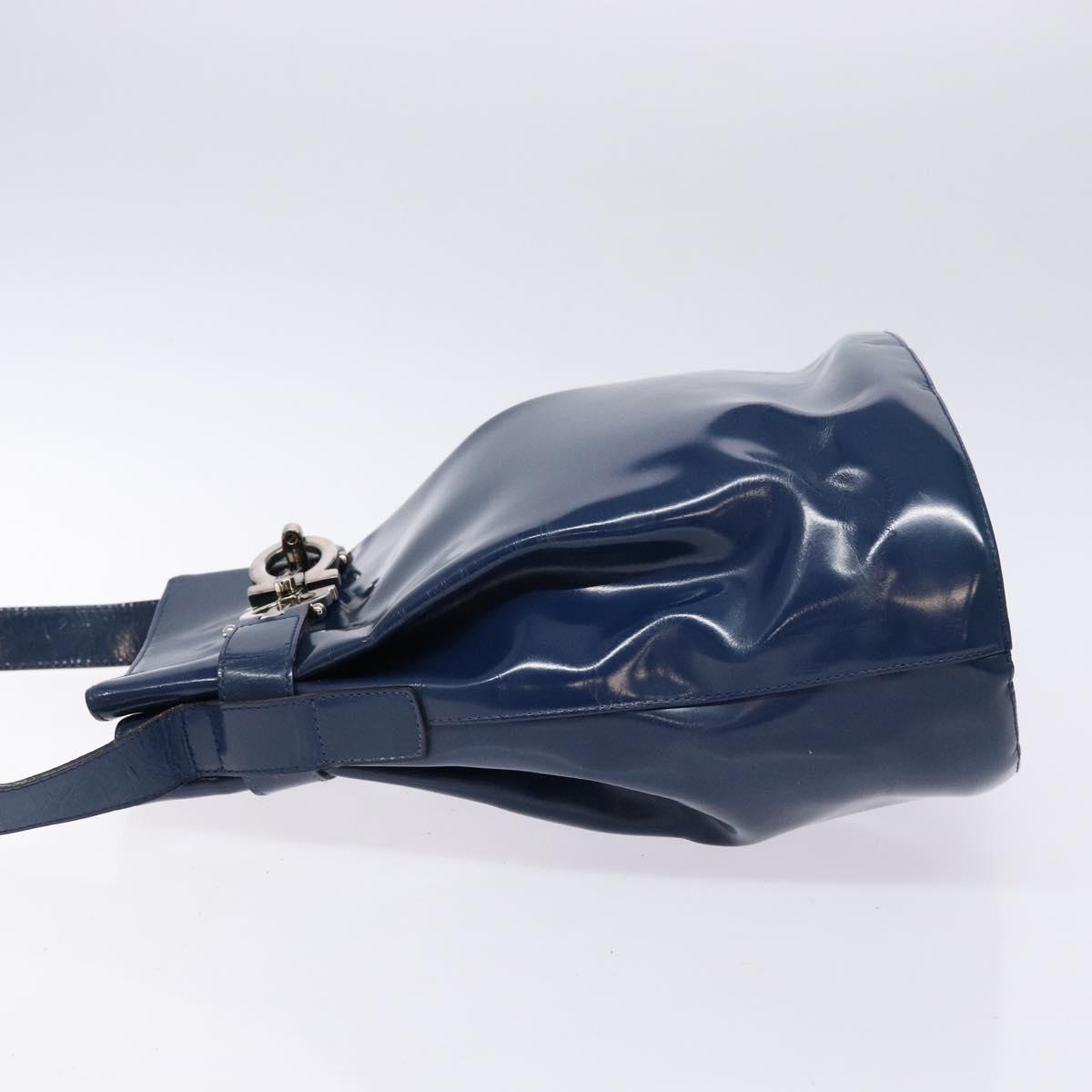 Salvatore Ferragamo Gancini Shoulder Bag Enamel Blue Silver Auth BA5013