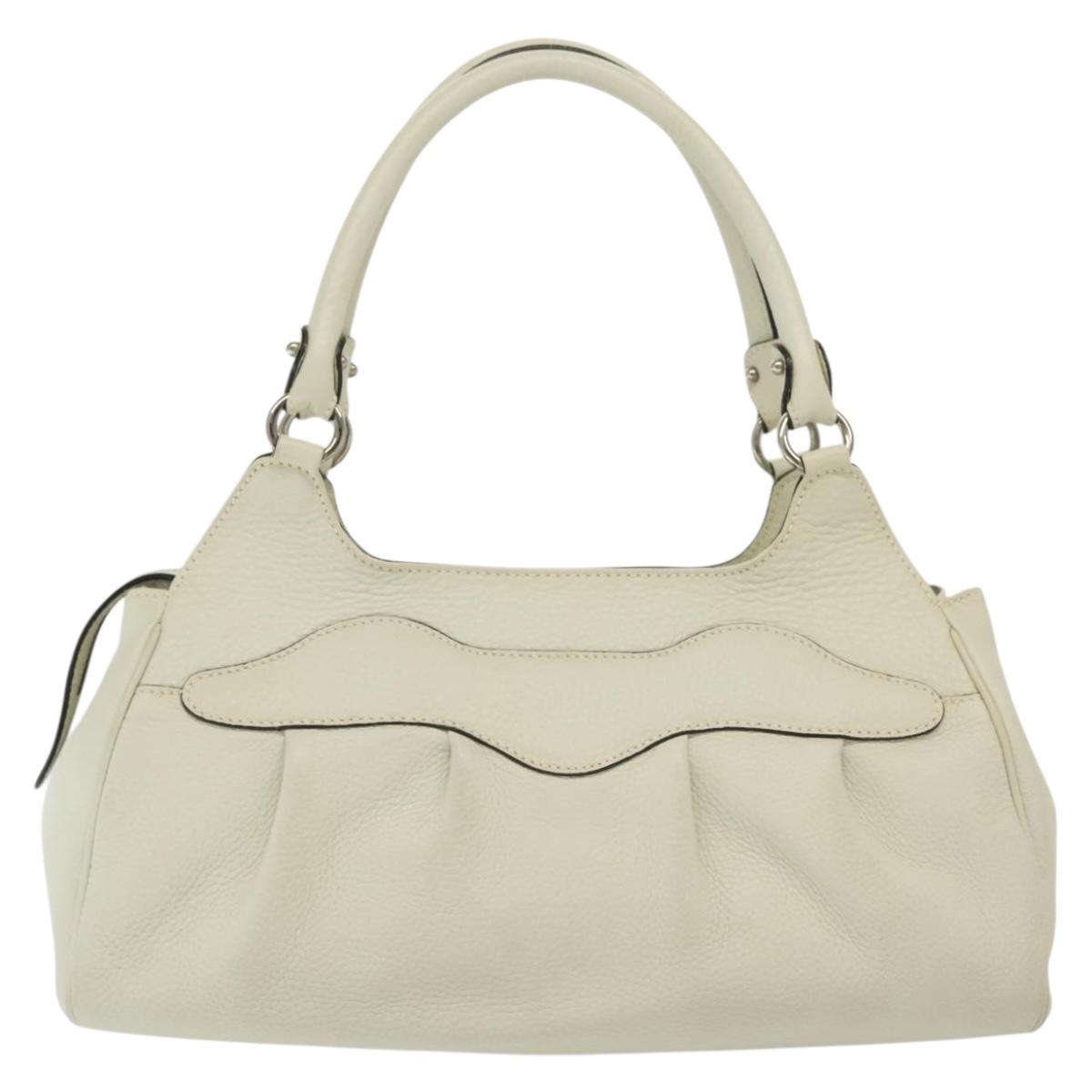 Salvatore Ferragamo Gancini Hand Bag Leather White Silver Auth BA5015