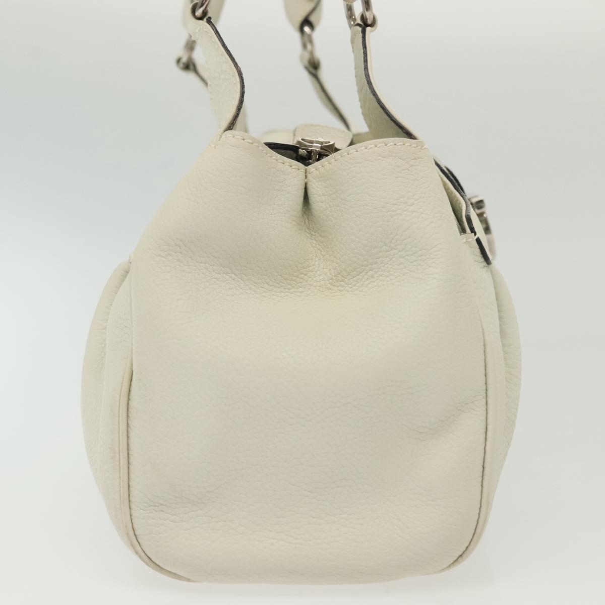Salvatore Ferragamo Gancini Hand Bag Leather White Silver Auth BA5015