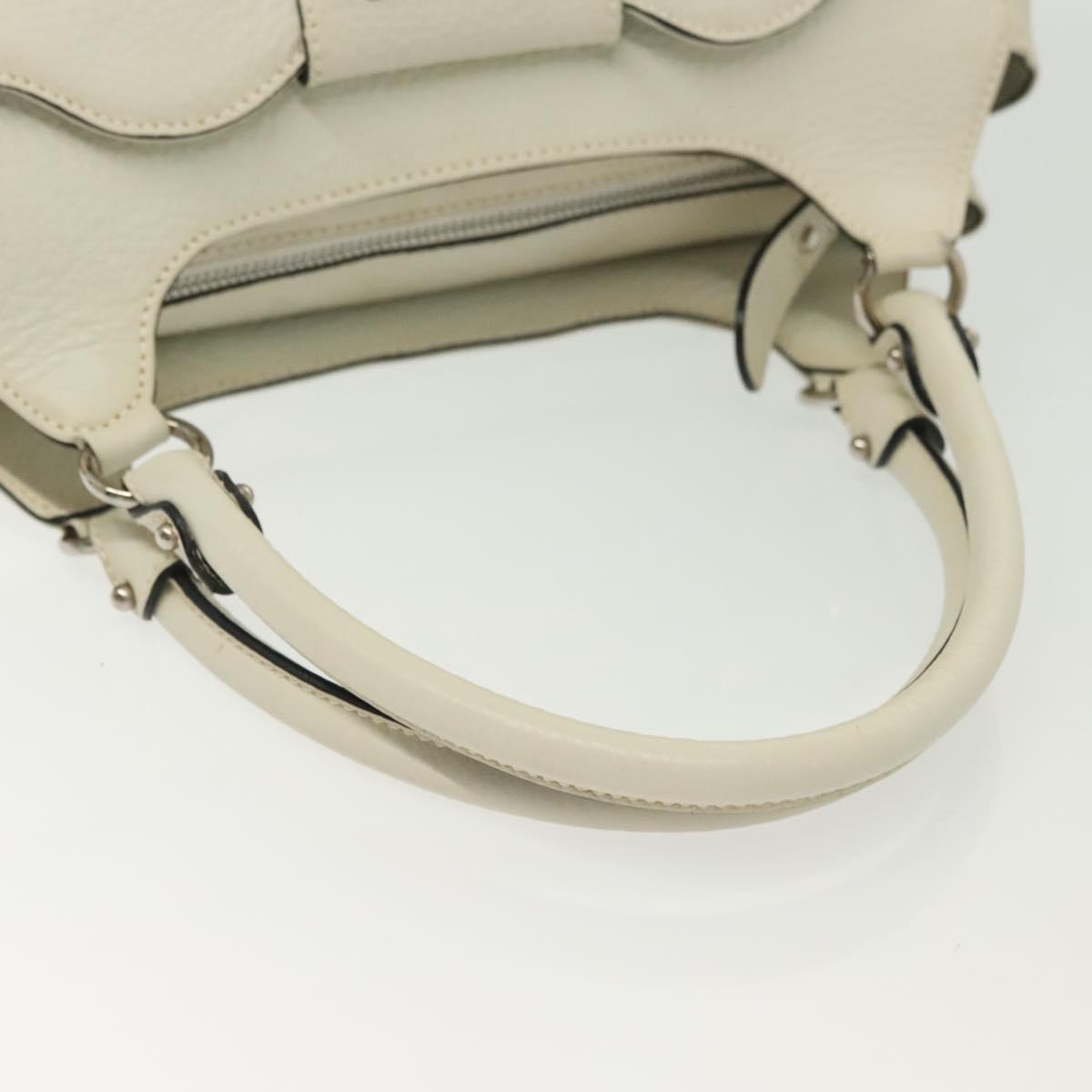 Salvatore Ferragamo Gancini Hand Bag Leather White Silver Auth BA5015