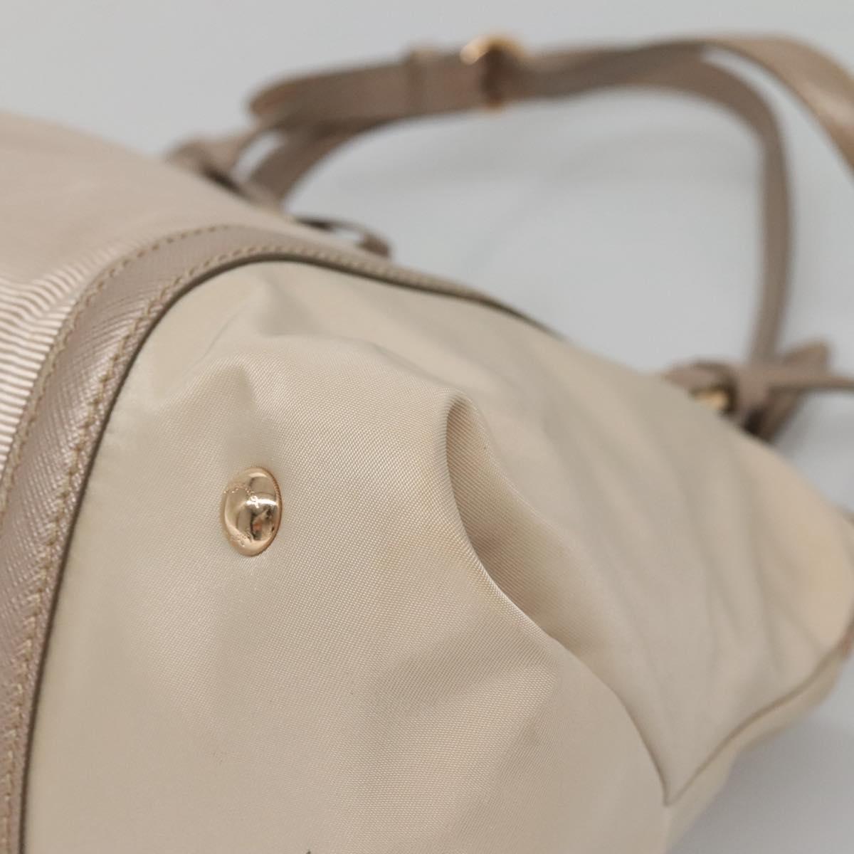 Salvatore Ferragamo Vala Hand Bag Nylon Beige Gold Auth BA5017