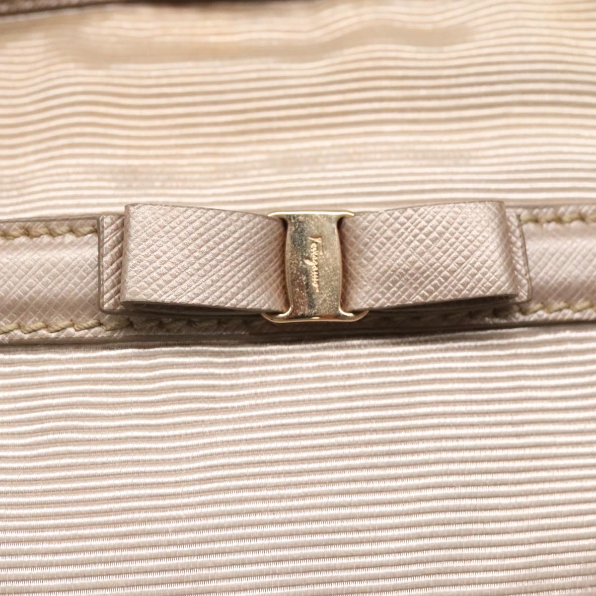 Salvatore Ferragamo Vala Hand Bag Nylon Beige Gold Auth BA5017