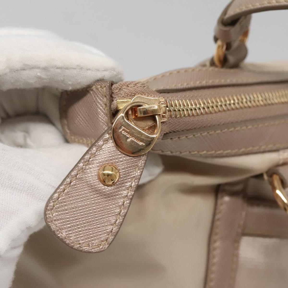 Salvatore Ferragamo Vala Hand Bag Nylon Beige Gold Auth BA5017