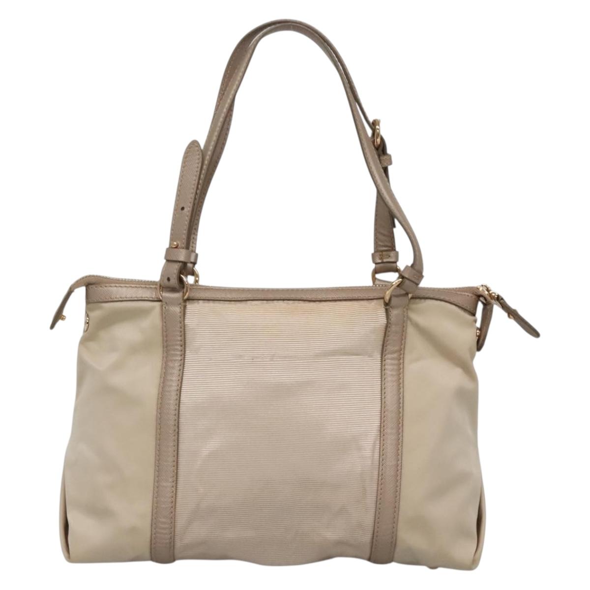 Salvatore Ferragamo Vala Hand Bag Nylon Beige Gold Auth BA5017