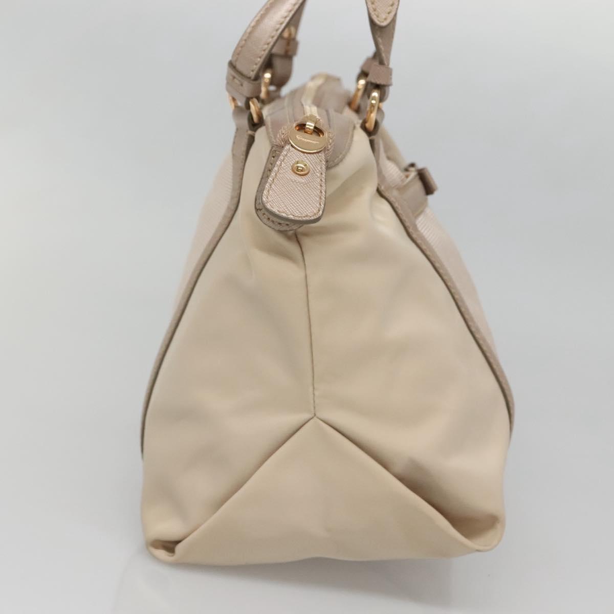 Salvatore Ferragamo Vala Hand Bag Nylon Beige Gold Auth BA5017