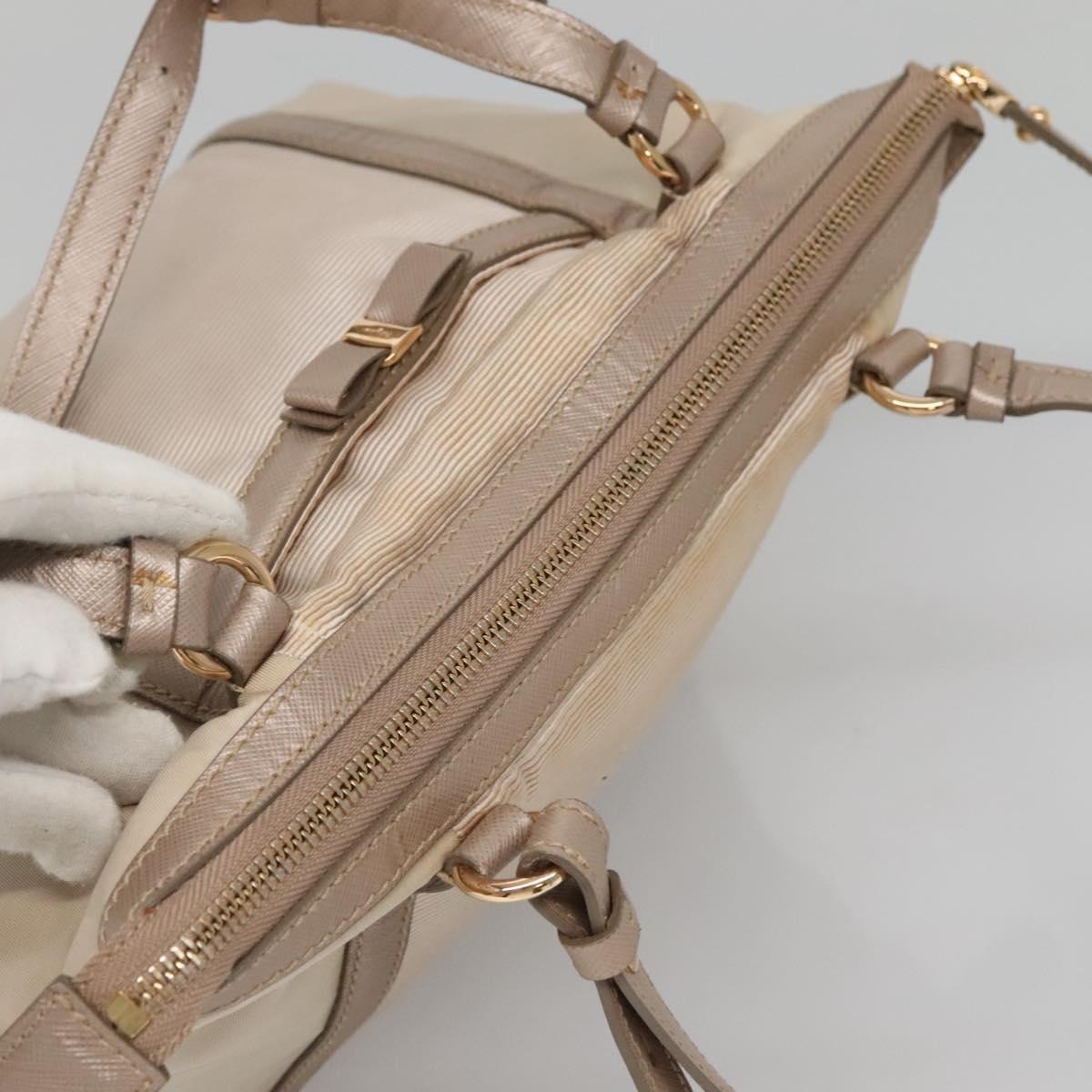 Salvatore Ferragamo Vala Hand Bag Nylon Beige Gold Auth BA5017