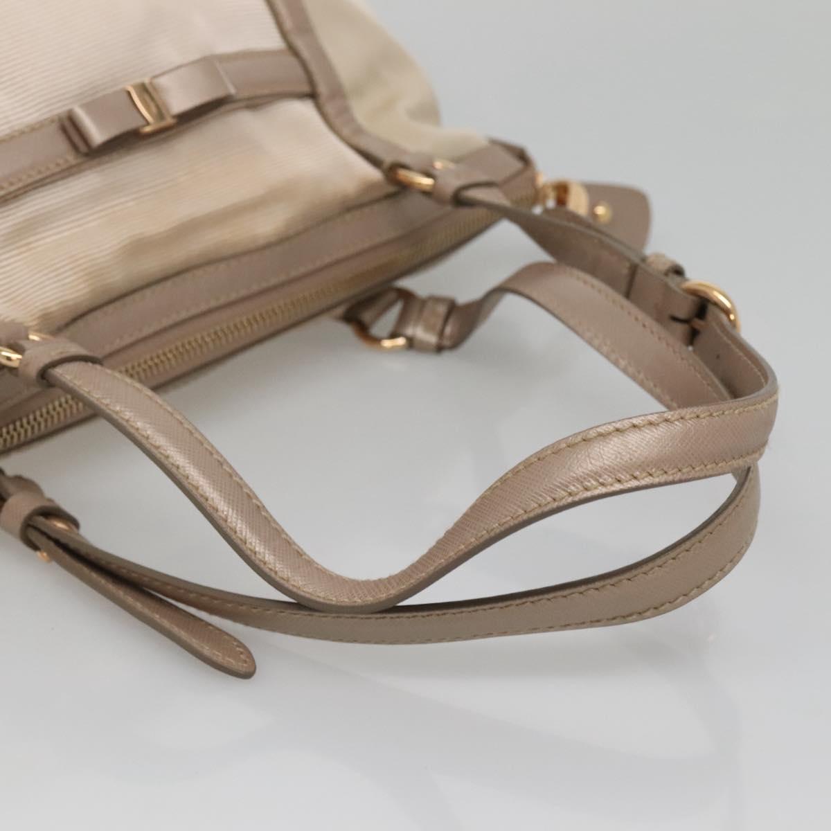 Salvatore Ferragamo Vala Hand Bag Nylon Beige Gold Auth BA5017