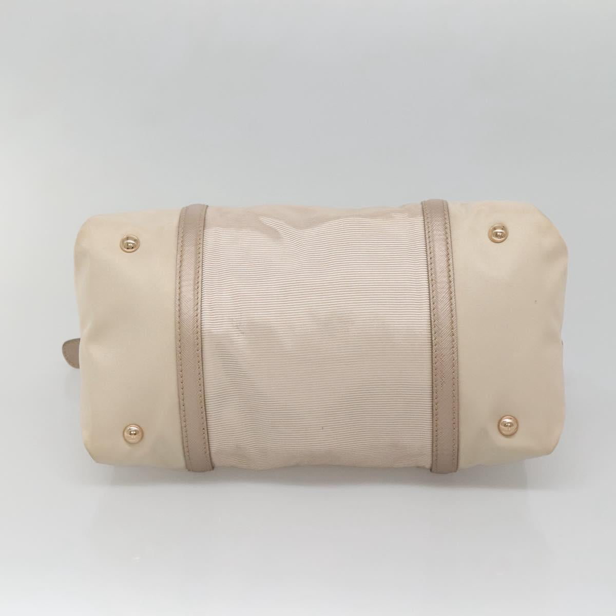 Salvatore Ferragamo Vala Hand Bag Nylon Beige Gold Auth BA5017