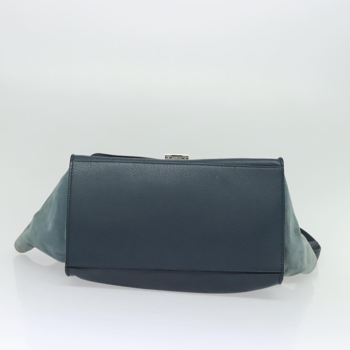 CELINE Trapeze Hand Bag Leather Suede 2way Blue Silver Auth BA5022