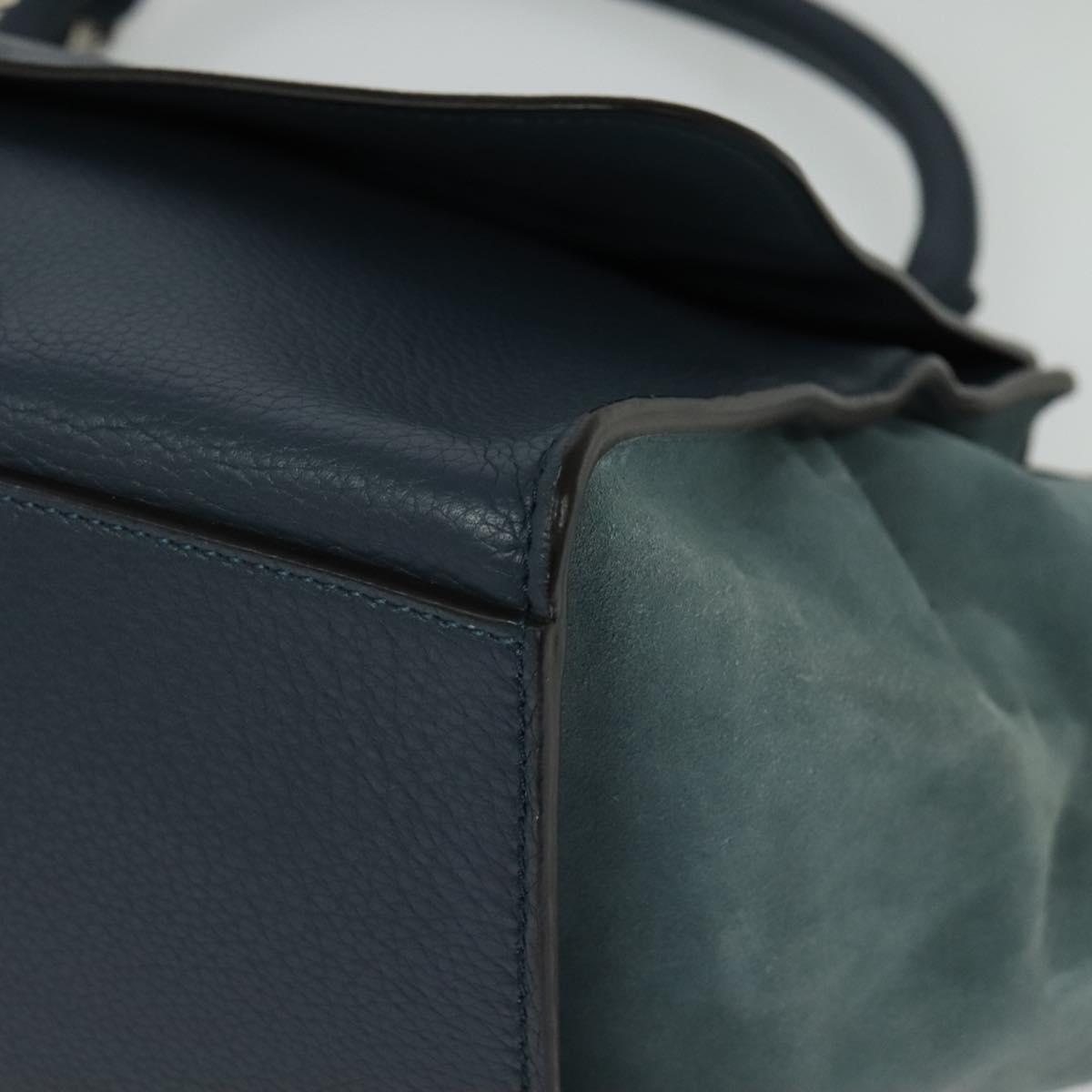 CELINE Trapeze Hand Bag Leather Suede 2way Blue Silver Auth BA5022