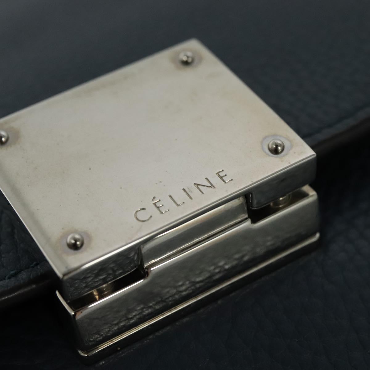 CELINE Trapeze Hand Bag Leather Suede 2way Blue Silver Auth BA5022
