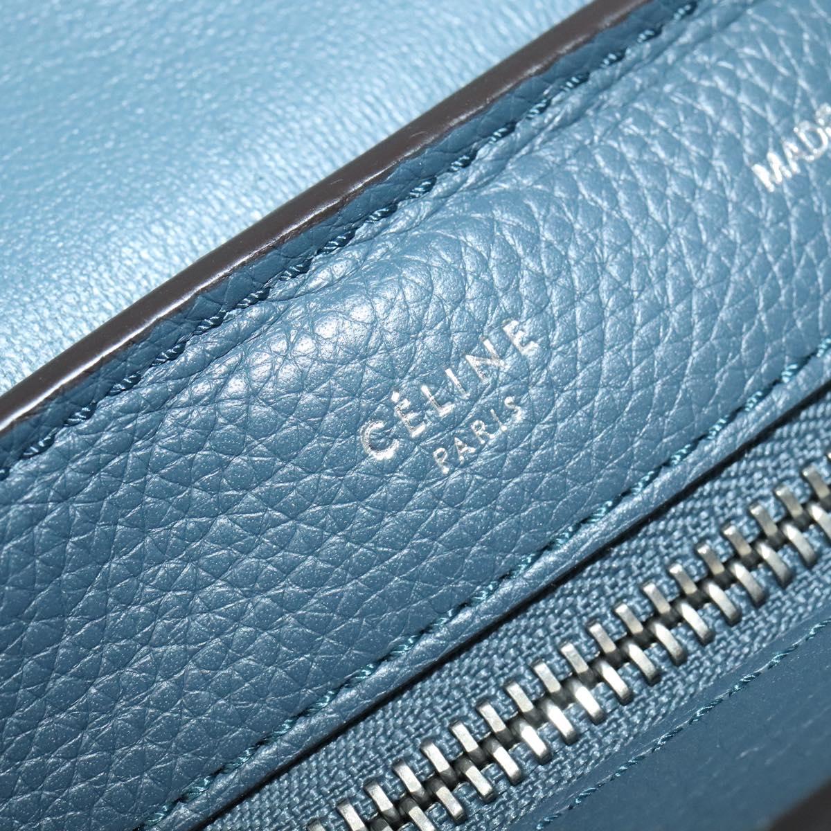CELINE Trapeze Hand Bag Leather Suede 2way Blue Silver Auth BA5022
