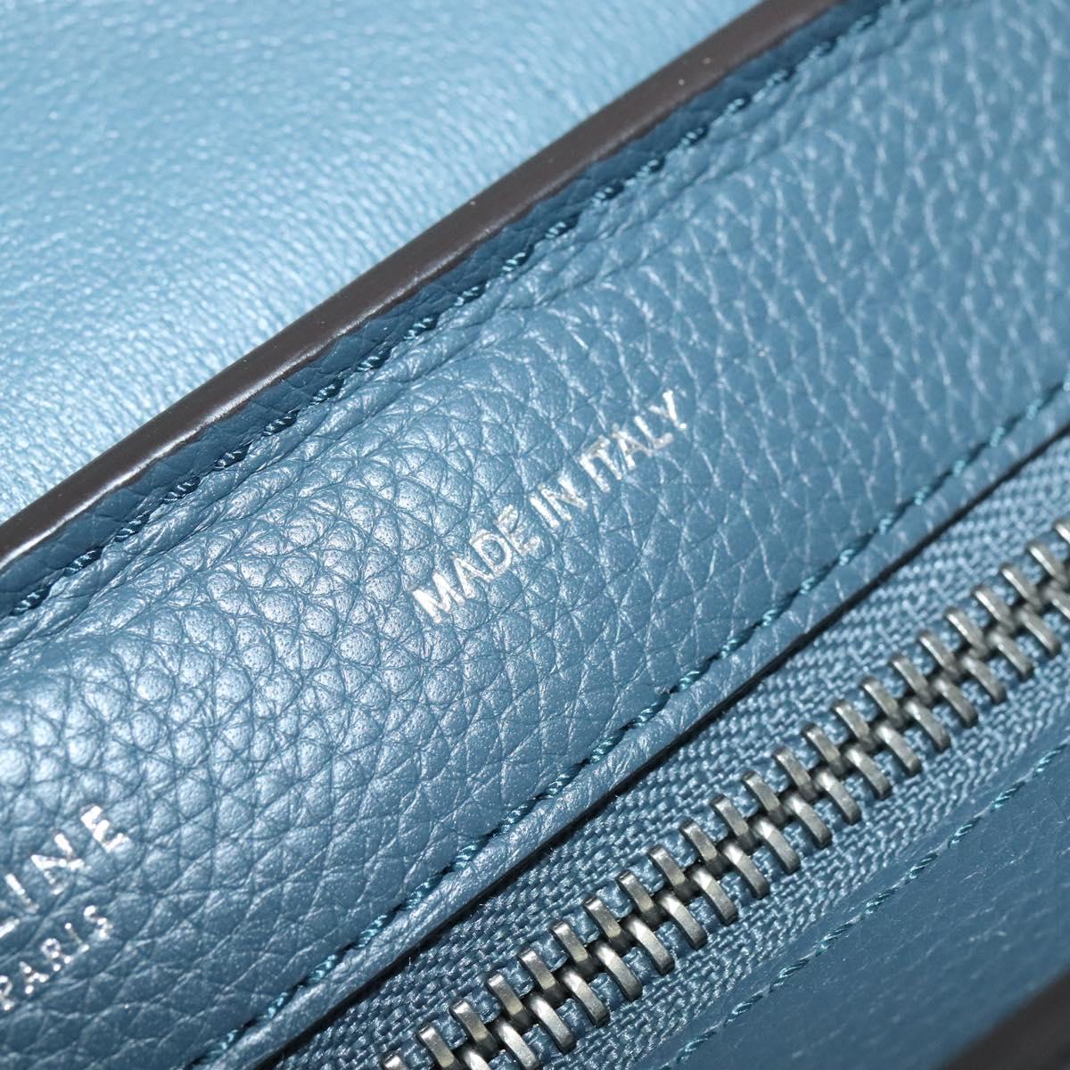CELINE Trapeze Hand Bag Leather Suede 2way Blue Silver Auth BA5022