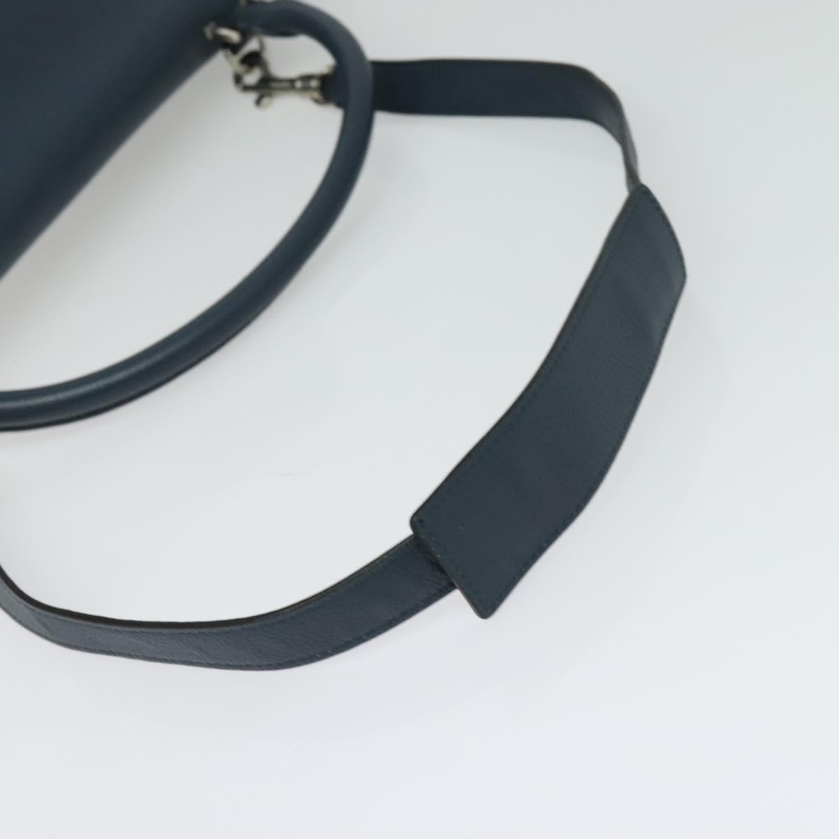 CELINE Trapeze Hand Bag Leather Suede 2way Blue Silver Auth BA5022