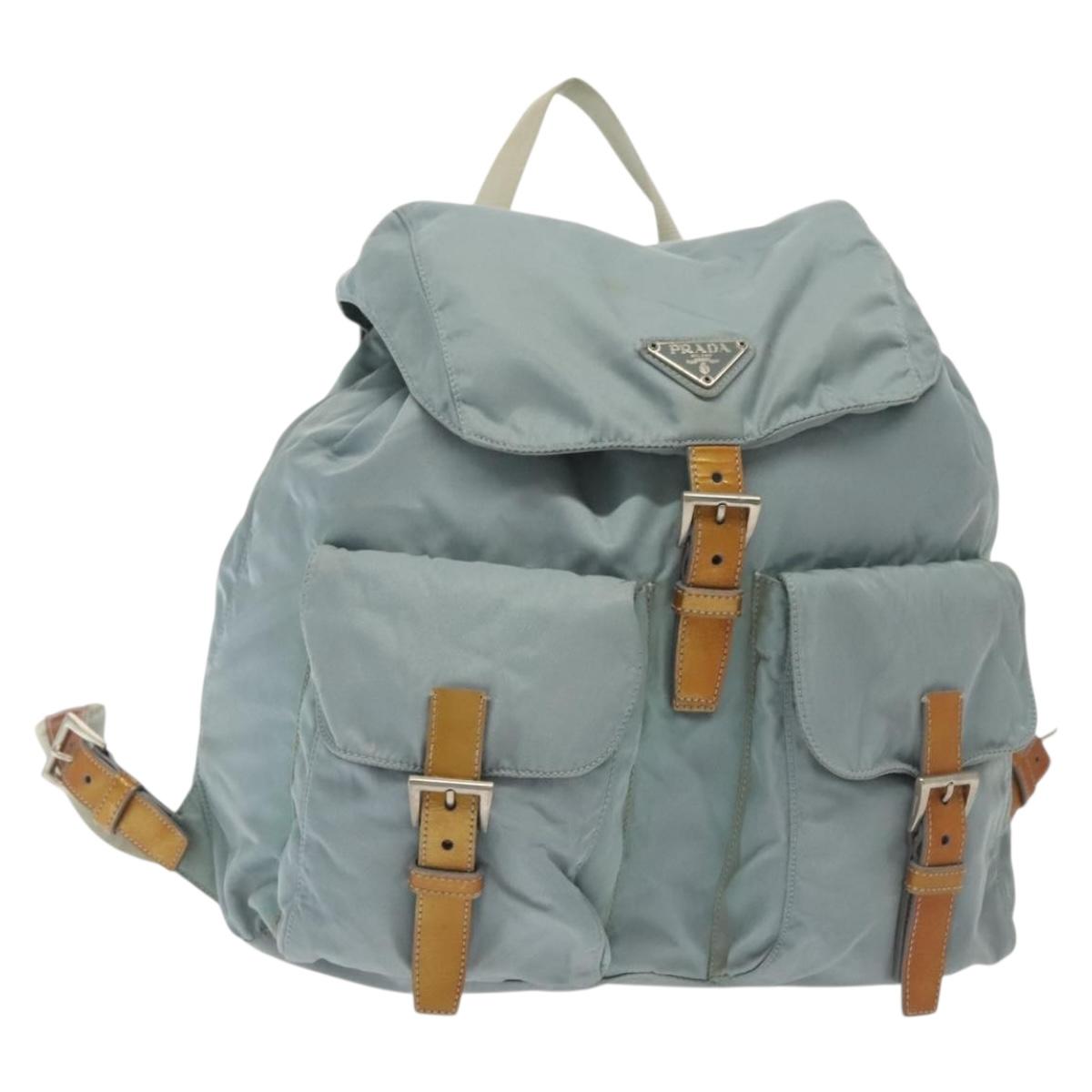 PRADA Backpack Nylon Light Blue Silver Auth BA5026