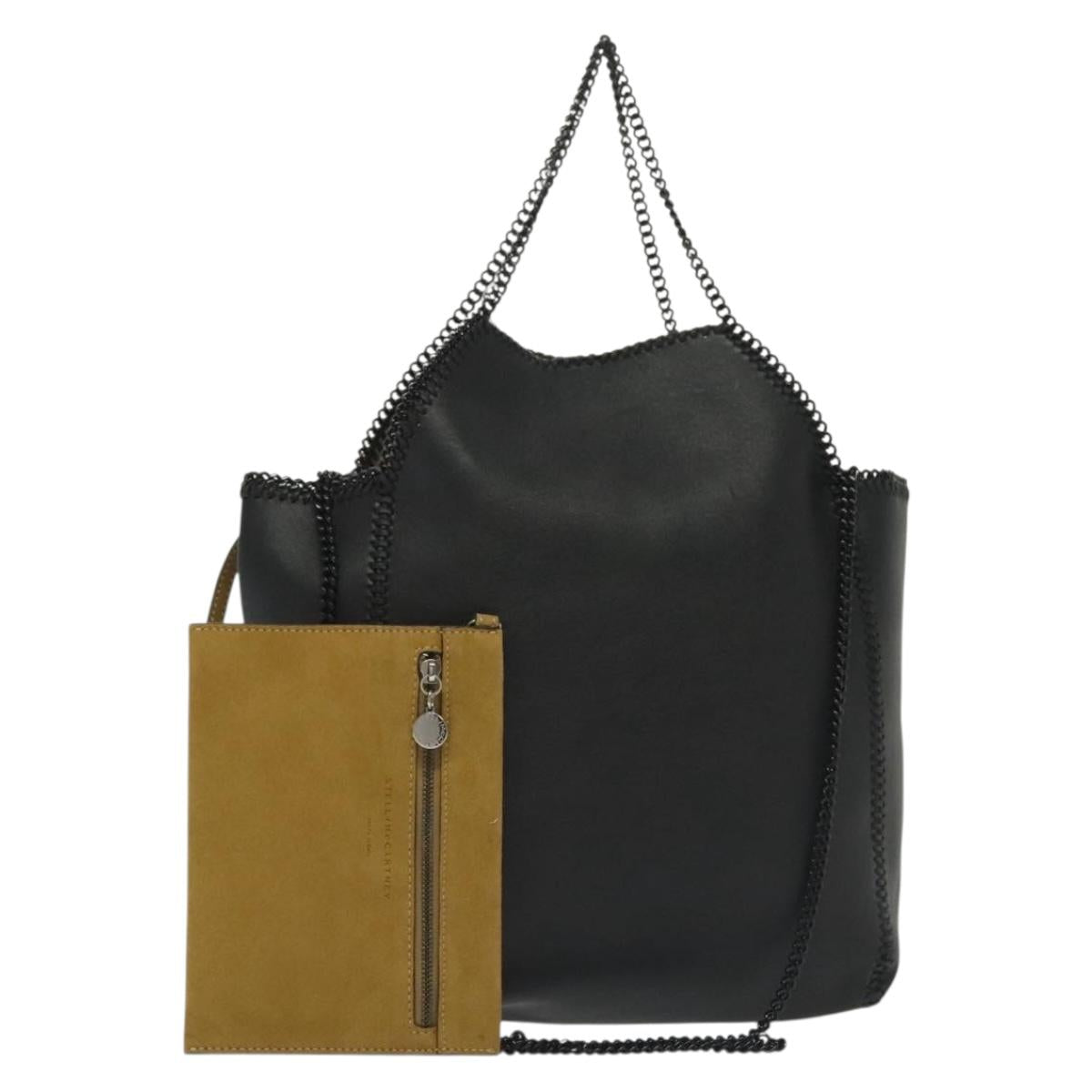 Stella MacCartney Chain Fabera Shoulder Bag Leather Black Auth BA5027