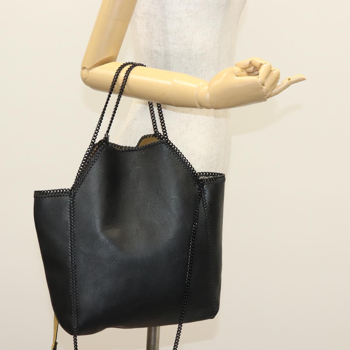 Stella MacCartney Chain Fabera Shoulder Bag Leather Black Auth BA5027