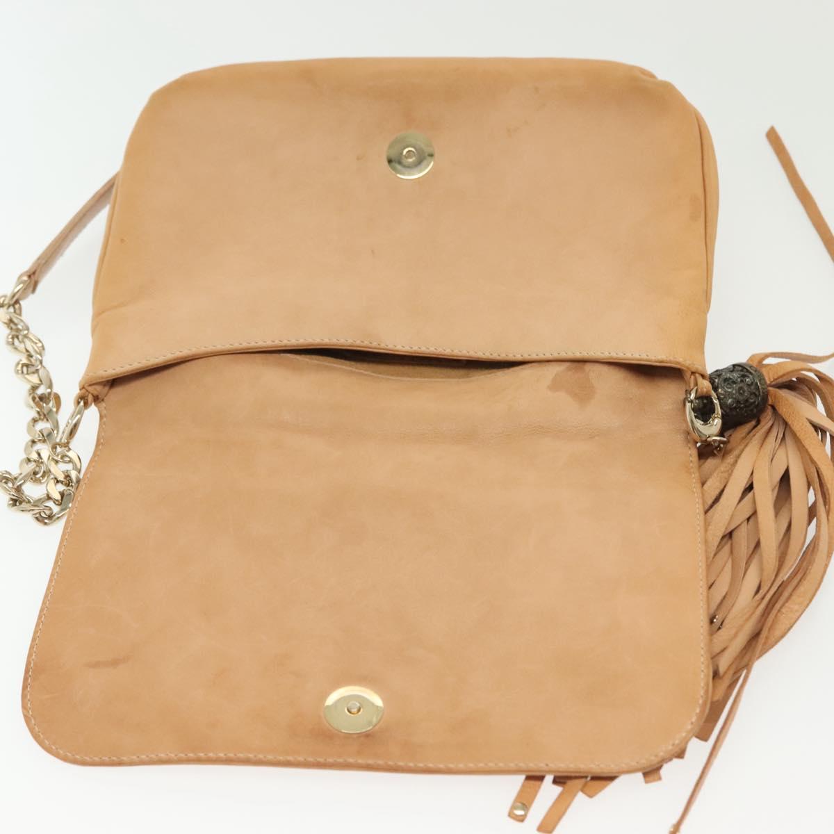 Jimmy Choo Studs Shoulder Bag Leather Beige Gold Auth BA5032