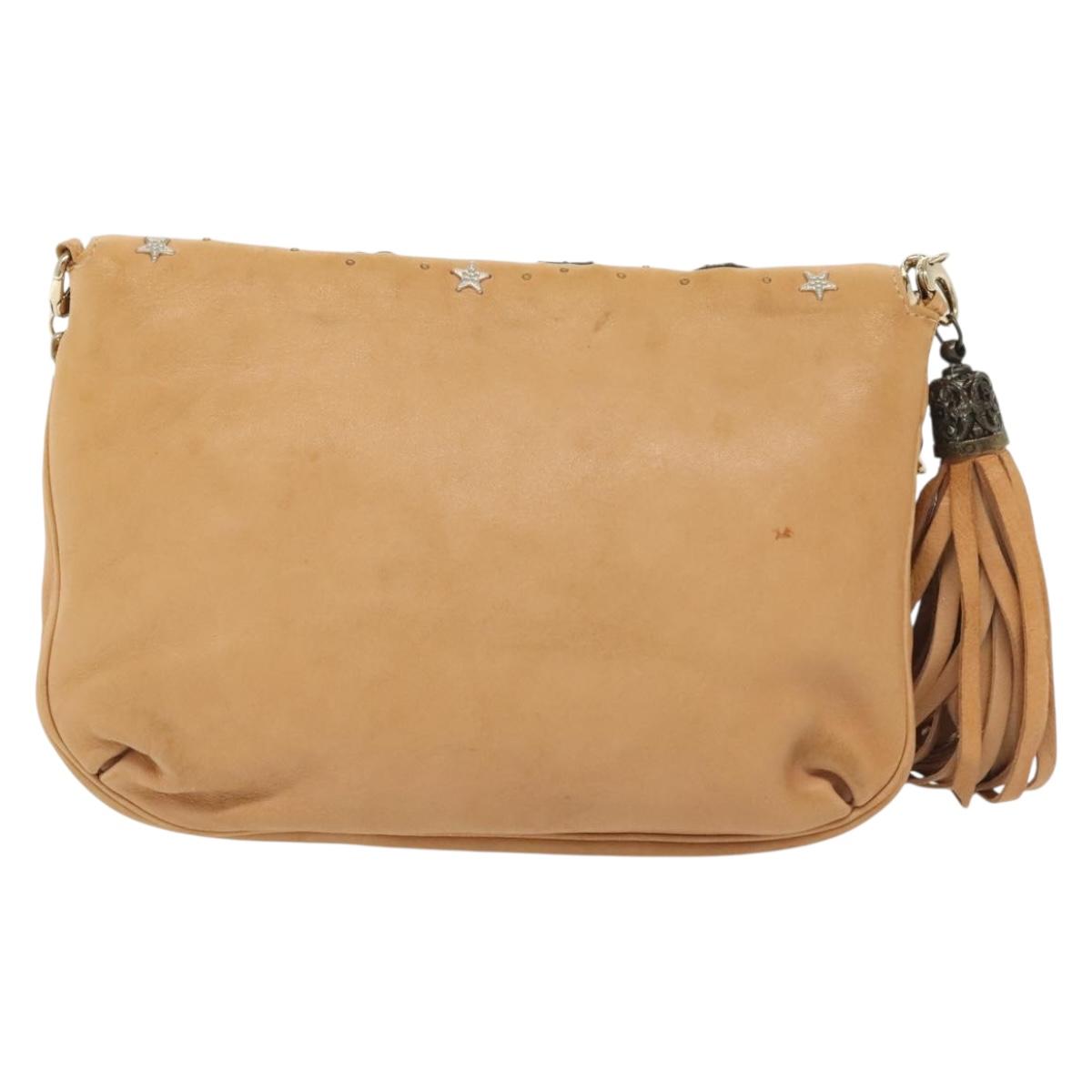 Jimmy Choo Studs Shoulder Bag Leather Beige Gold Auth BA5032
