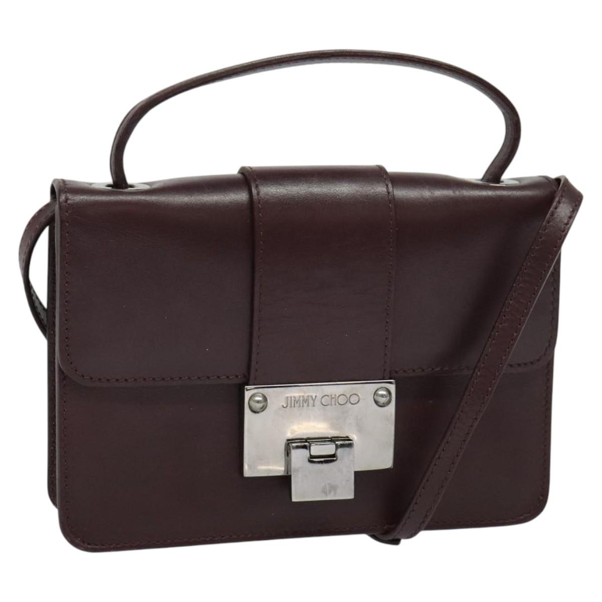 Jimmy Choo Hand Bag Leather Bordeaux Silver Auth BA5034
