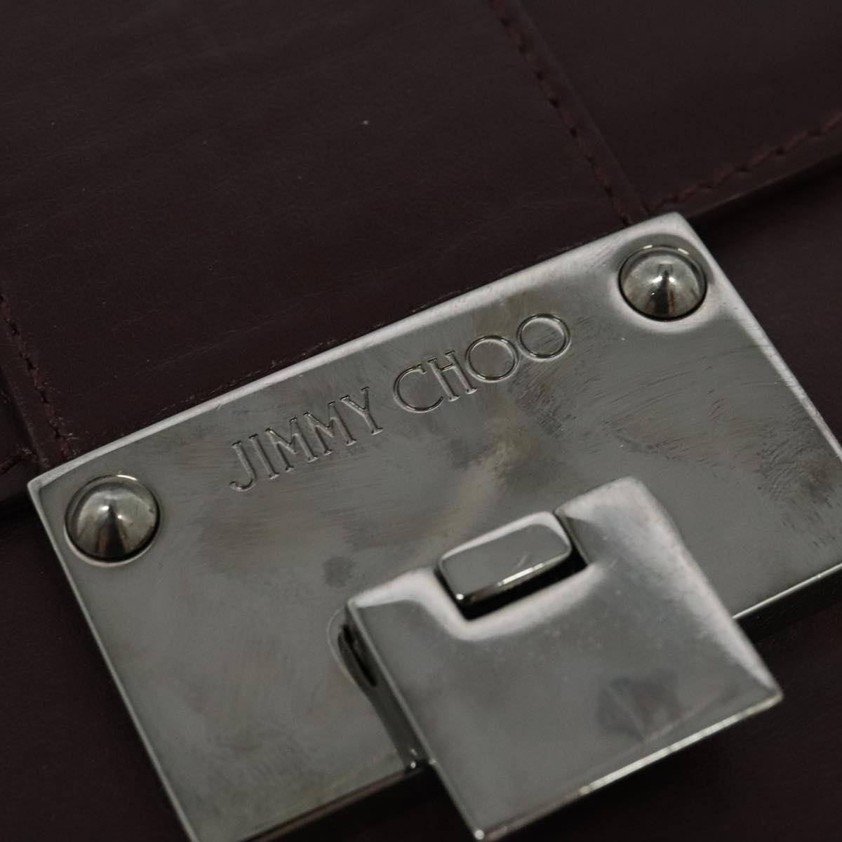 Jimmy Choo Hand Bag Leather Bordeaux Silver Auth BA5034
