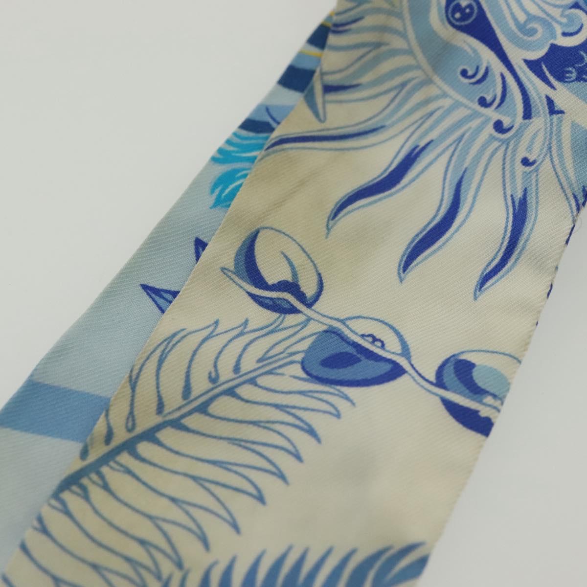 HERMES Twilly Scarf ""Mythiques Phoenix"" Silk Blue Auth BA5050