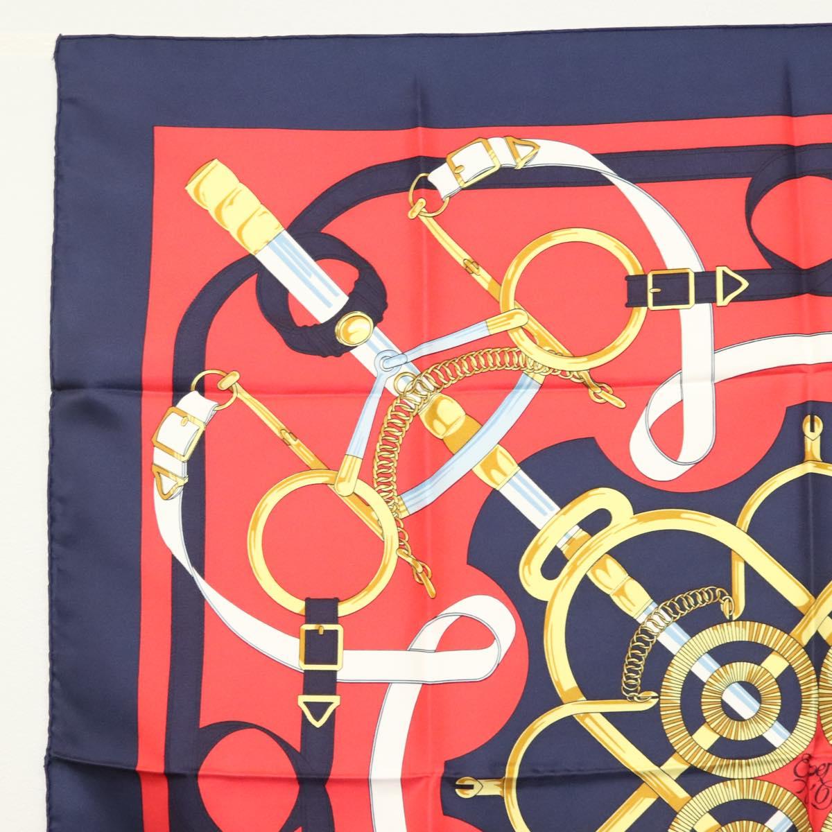 HERMES Carre 90 Scarf ""EPERON D'OR"" Silk Navy Auth BA5055